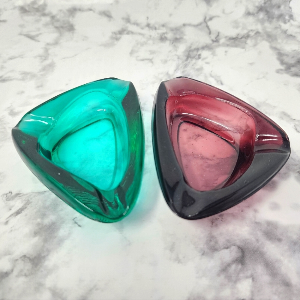 Vintage 1960's Bohemia Glass Ashtrays Set Of 2